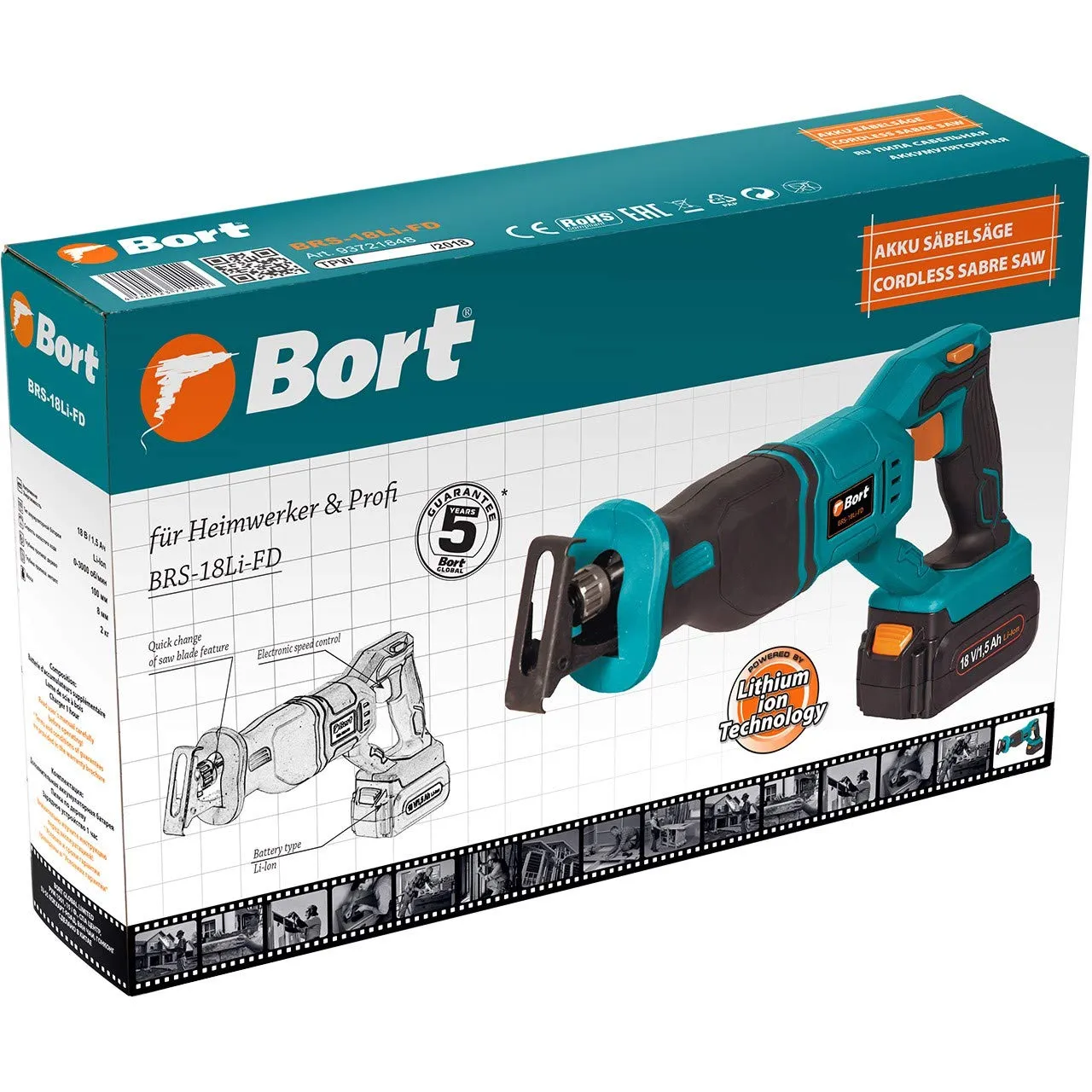 BORT Valco BRS-18Li-FD Akku-Säbelsäge 18 V mit 2 Akkus