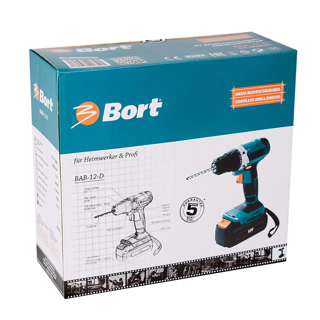 Bort BAB-12-D Akku-Bohrschrauber 12 V 28 Nm mit 2 Akkus