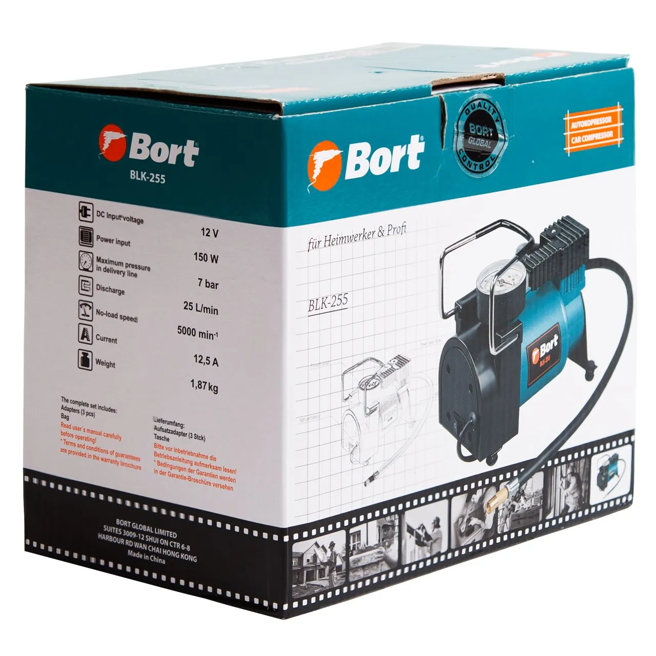 Bort BLK-255 Autokompressor 12 V 7 Bar mit Tasche