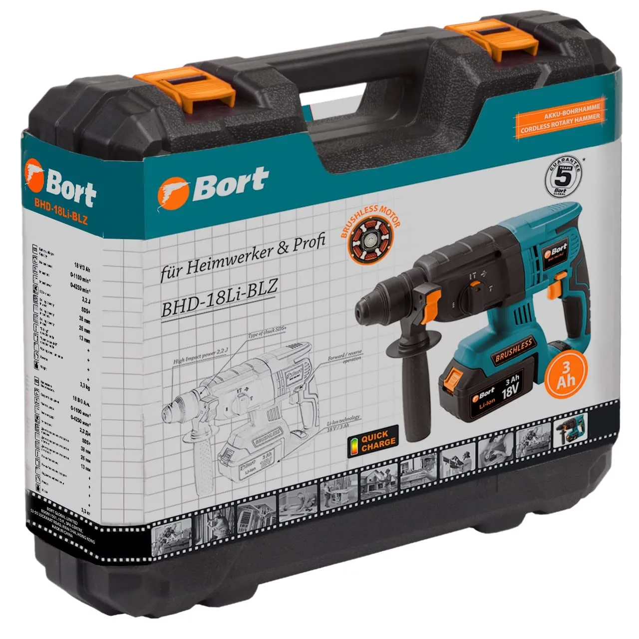 Bort BHD-18Li-BLZ Akku-Bohrhammer SDS-Plus 3 Ah