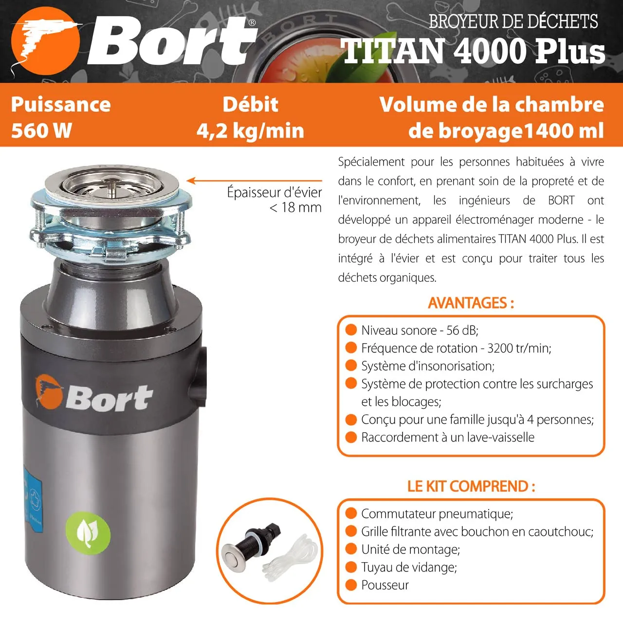Bort Titan 4000 Plus Küchenabfallentsorger 1400 ml