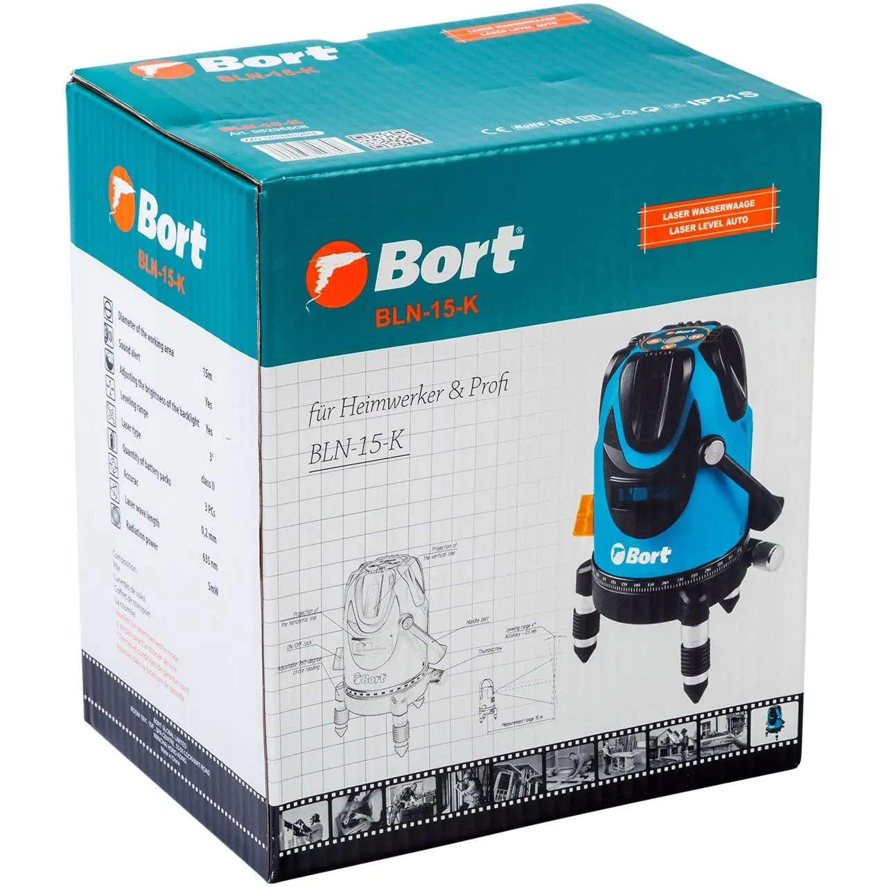 Bort BLN-15-K Kreuzlinienlaser 15 m mit Koffer