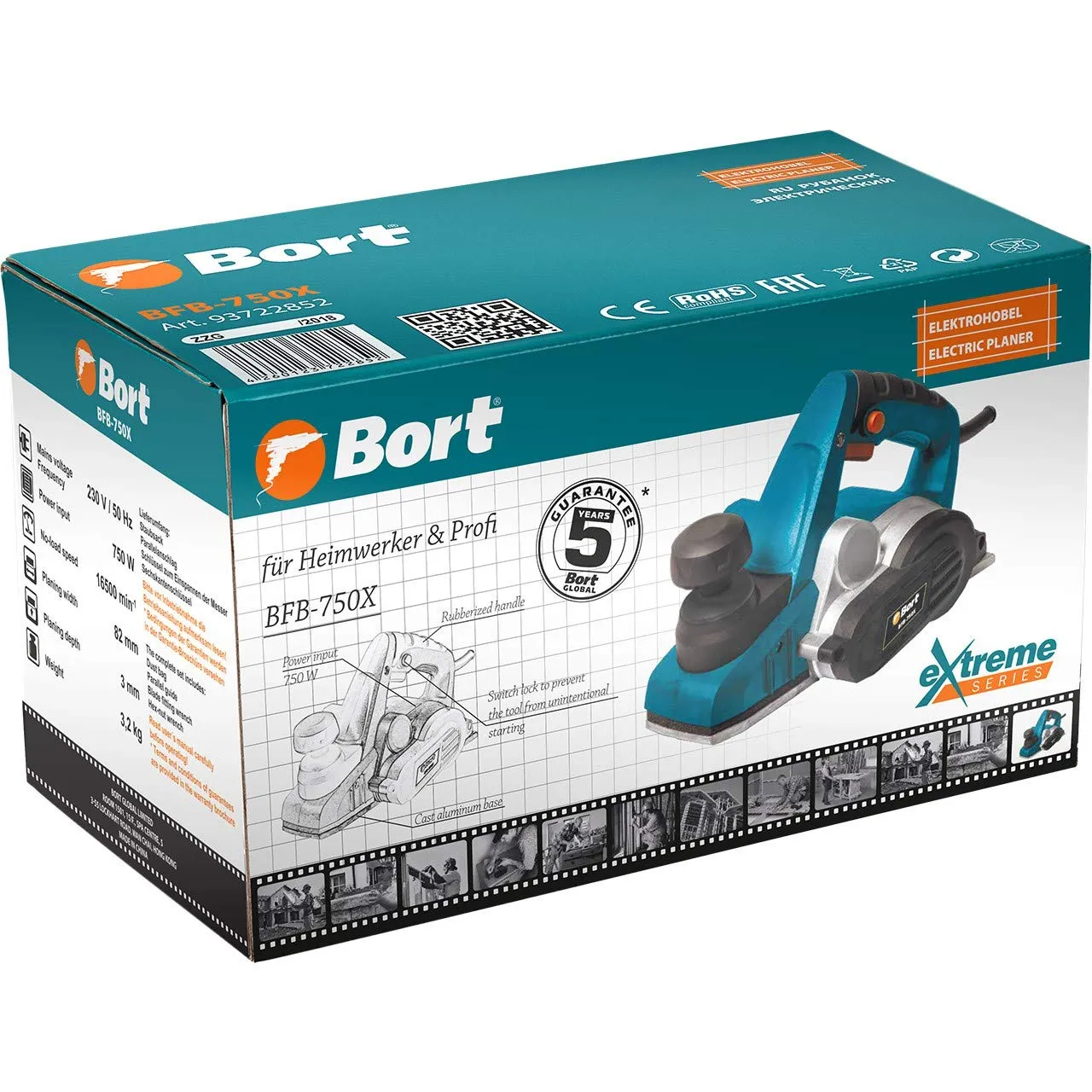 Bort BFB-750X Elektrohobel 750 W 82 mm mit Staubbeutel