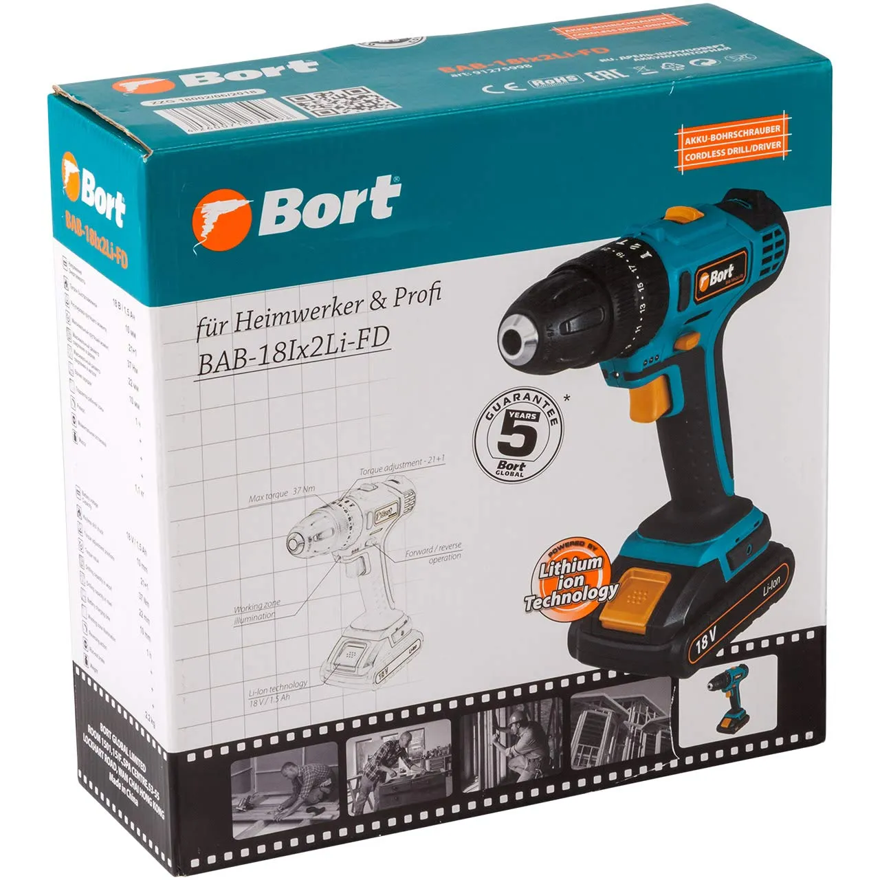 BORT Valco BAB-18Ix2Li-FD Akku-Bohrschrauber 2x18V