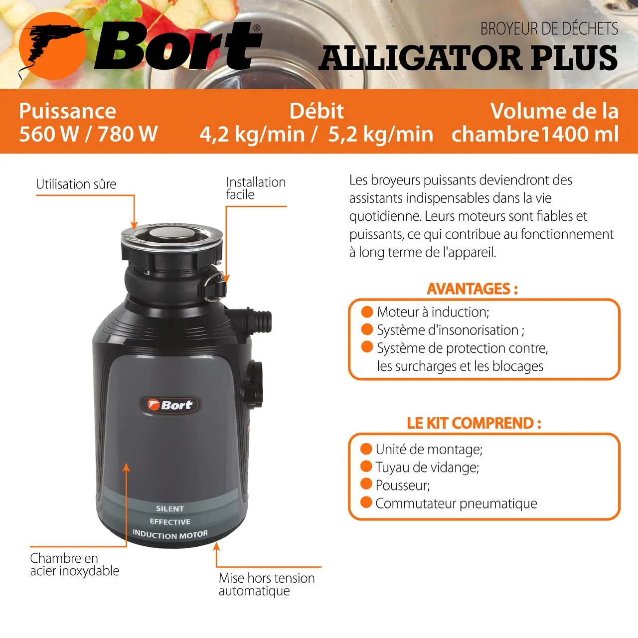 Bort Alligator Plus Abfallentsorger 750 W 1450 ml 55 dB